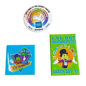 Vintage Disney Button Lot – Earth Day 96/97 + AmEx White Glove Collectible Rare